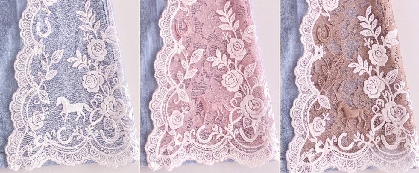 The three laces side by side: white, blush and latte